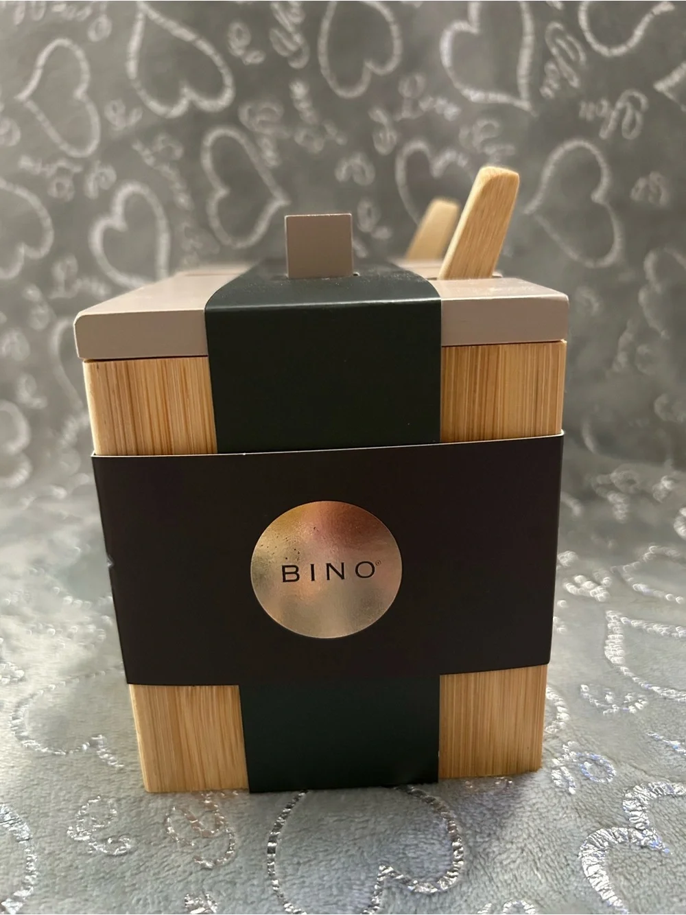 NWT Bino Bamboo Collection, 6oz, Clay Tan, Salt & Spice Cellar Set with Spoons